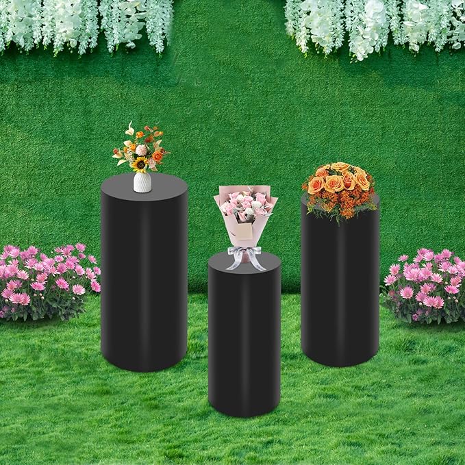 Eapmic Pedestal Stands for Party, Cake Pedestal Stand, Dessert Table Display Plinth Pillars, Sculpture Display Column Decoration Cube for Wedding Birthday (Black, Cylinder-3Pcs(27.56"+26"+23.62"))
