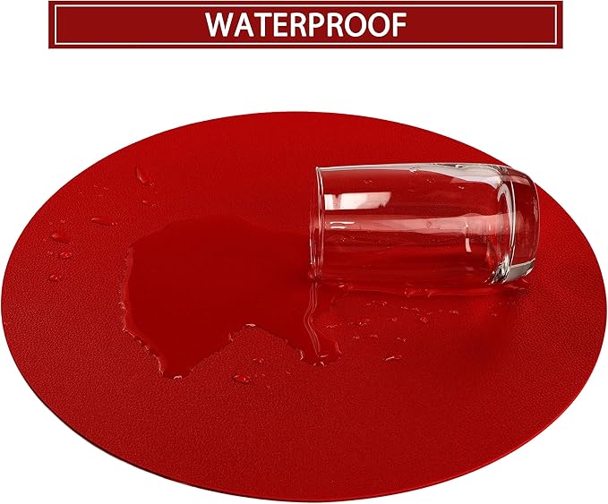 Wipeable Placemats and Coasters Leather Table Mats Waterproof Heat-Resistant Easy to Clean for Dining Table Set Kitchen Table Set of 6, Red