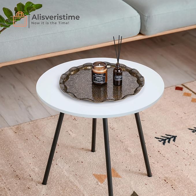 Alisveristime Turkish Ottoman Coffee Tea Serving Tray – 13.60 inches, Metal with Traditional Motifs, Available in Five Colors (Antik Green)