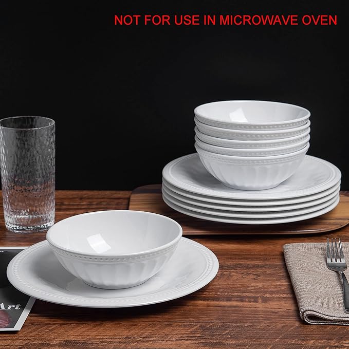 KX-WARE Melamine Plates set of 6, 11-inches Dinner Plates Set for Indoor and Outdoor Use, White