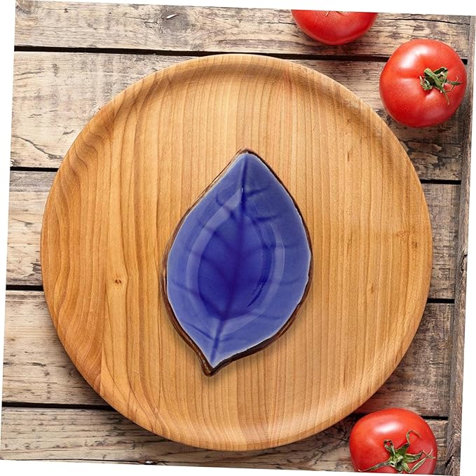 4pcs Crackle Glaze Ceramic Leaf Plates Small Appetizer Dishes for Condiments Sushi Jam and Desserts Yellow Lake Blue and Green Versatile Porcelain Saucers for Parties and
