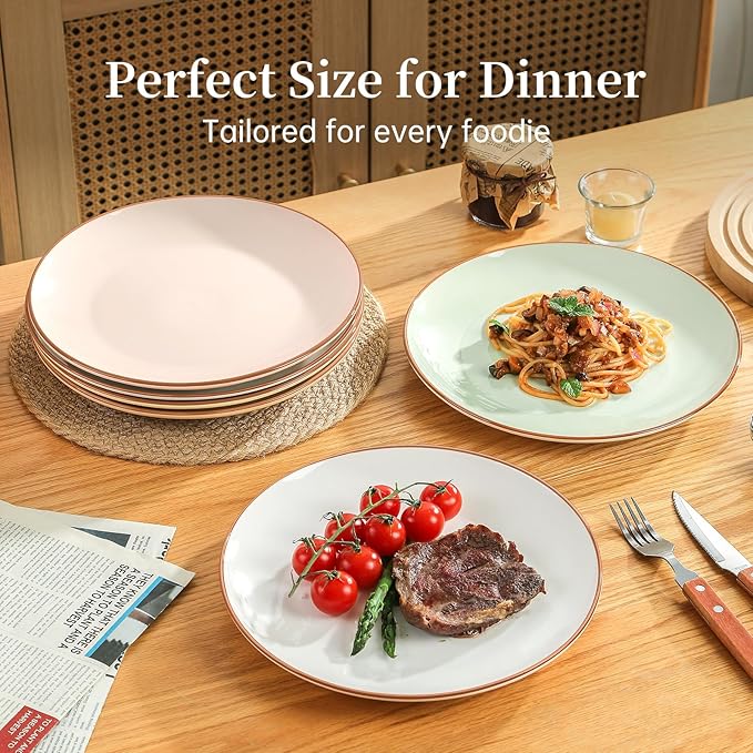 Dinner Plates Set of 6-10 Inch Large Ceramic Plate for Salad, Pasta, Steak - Colorful Modern Serving Dishes - Microwave, Oven and Dishwasher Safe - Assorted Candy Hue