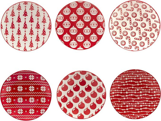 Certified International Peppermint Candy 6" Luncheon/Canape Plates, Set of 6 Assorted Designs, Multicolor, Small