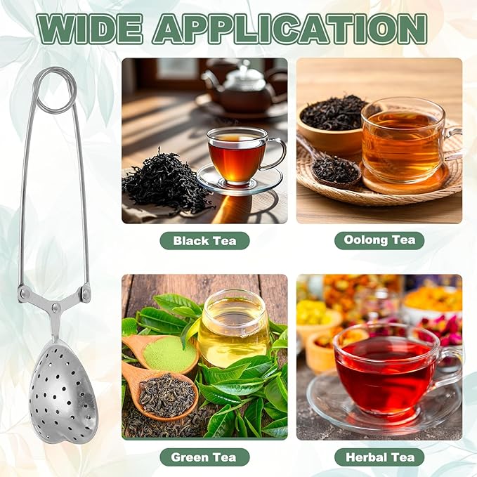 uxcell 1 Pcs Tea Infuser, Stainless Steel Loose Leaf Tea Infuser Filter for Cup and Teapot, Long Handle Tea Steeper Strainers for Tearoom Office Home, Heart Shaped Silver
