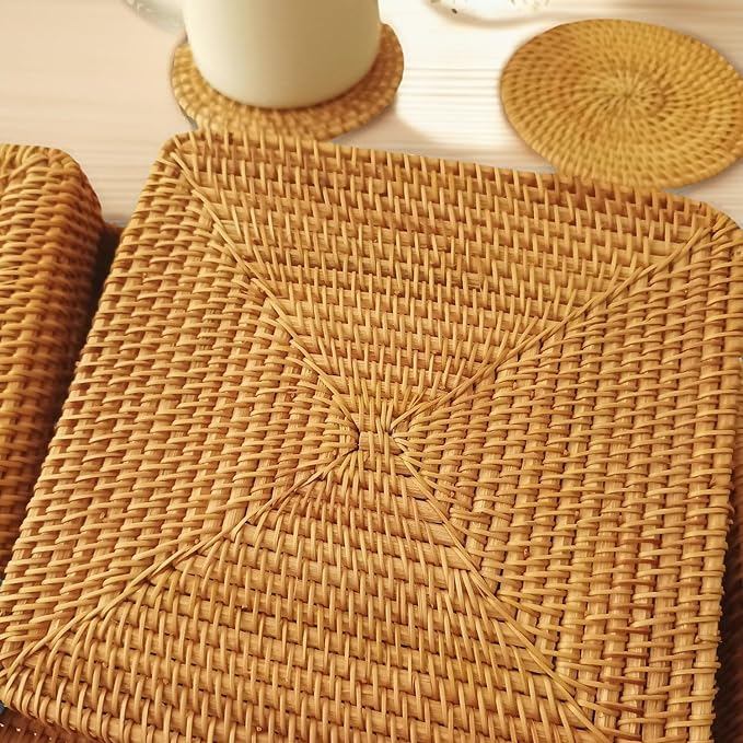 Rattan Tray Rectangle, Rattan Basket Set of 5, Wicker Decorative Serving Tray Fruit Baskets Food Serving Holders Woven Baskets for Storage Home Kitchen Restaurant Decor