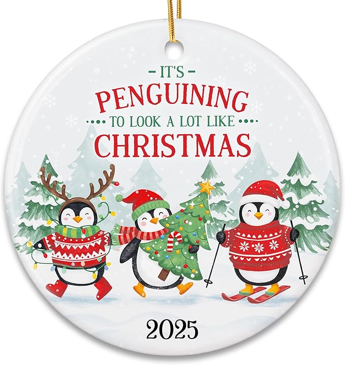 ZAGKOO Penguin Ornament 2025 - Cute Penguin Christmas Ornaments - Funny Penguins Gifts for Women, Men, Kids, Penguins Lovers - Gift Exchange Ideas - Ceramic Ornament for Xmas Tree Decoration