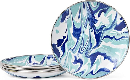 Golden Rabbit Enamelware Appetizer Plates, 6 inch, Lagoon, Set of 4