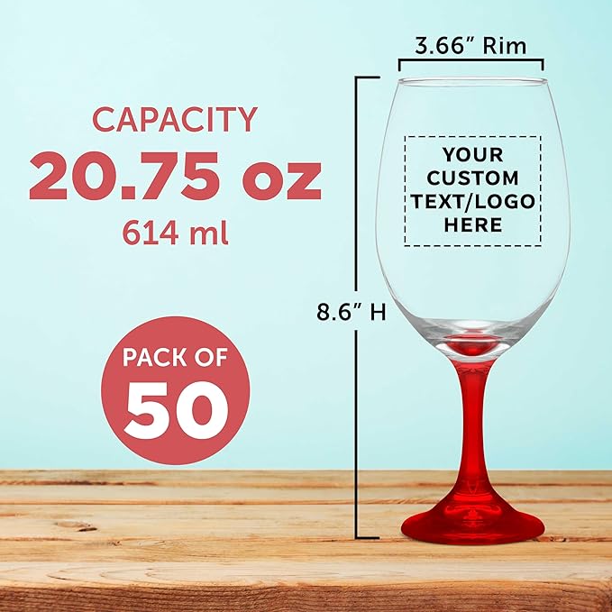 Custom Rioja Grand Wine Glasses 20.75 oz. Set of 50, Personalized Bulk Pack - Perfect for Hotel, Bar, Restaurant or Lounge - Red
