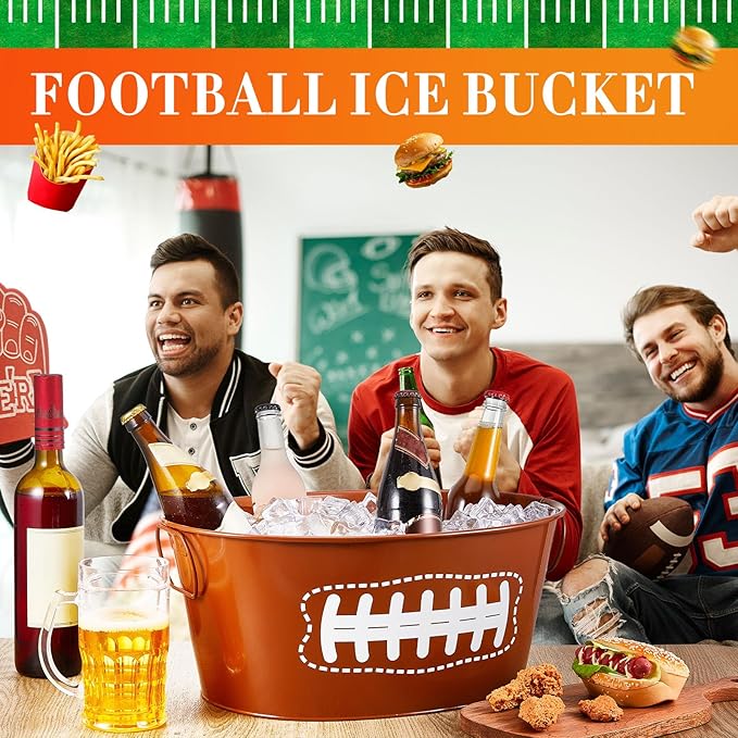 Ctosree 2 Pcs 4 Gallon Football Galvanized Metal Ice Buckets Beverage Tubs Football Party Large Drink Tin Bins Beer Wine Champagne Cocktail Cooler for Game Bar Supplies(Classic)
