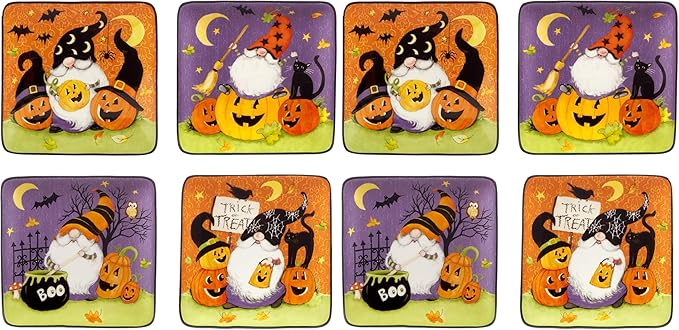 Certified International Halloween Gnomes 6" Canape/Luncheon Square Plates, Multicolor, Small, Set of 4 (Pack of 2)