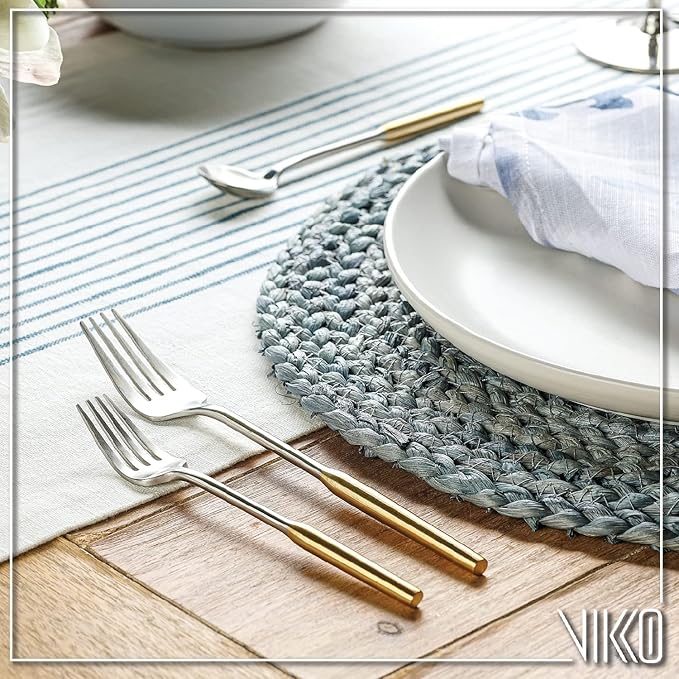 Vikko Modern Two-Tone Silverware Set: Unique Brushed Gold and Silver Flatware Set - Satin Matte - 18/10 stainless steel flatware For Upscale Dining - 20 Piece Cutlery Set - Service for Four (4)