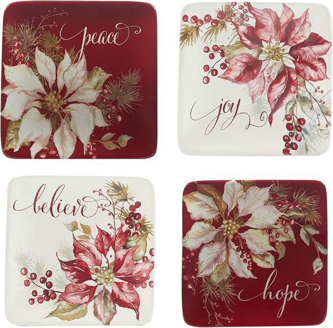 Certified International Winters Joy 6" Luncheon/Canape Plates, Set of 4 Assorted Designs, Multicolor, Small