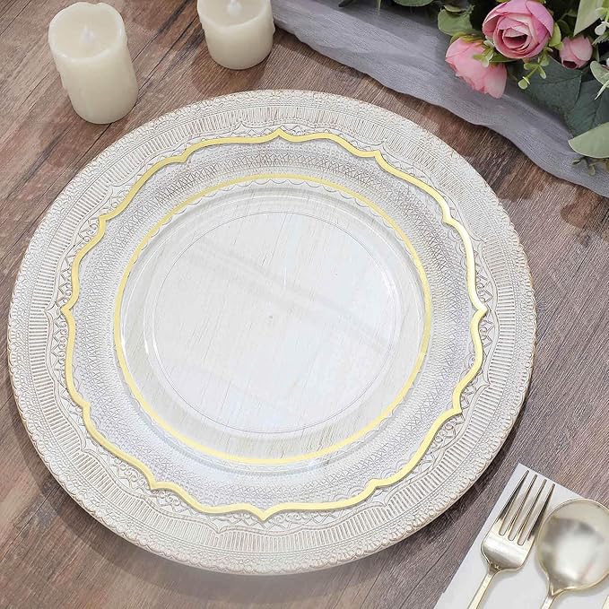 Efavormart 6 Pack | 13" White Rustic Lace Embossed Acrylic Plastic Charger Plates