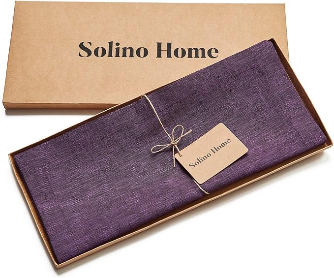 Solino Home Linen Table Runner 132 Inches Long - Athena, 100% Pure Linen Grape 14 x 132 Inch Table Runner for Dining, Valentines, Spring, Easter