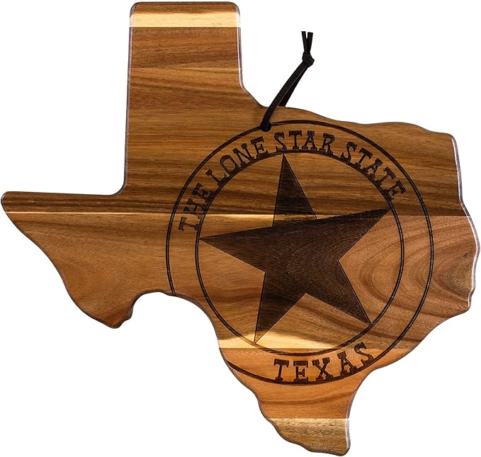 Totally Bamboo Rock & Branch Origins Series Texas State Shaped Cutting Board and Charcuterie Serving Tray, Includes Hang Tie for Wall Display