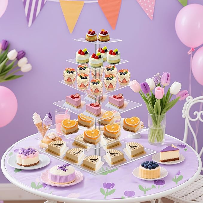 YestBuy Cupcake Stand, 6 Tier Large Cupcake Tower Tree, Square Cupcake Holder, Pastry Display Stand for Party, Wedding, Birthday, Baby Shower