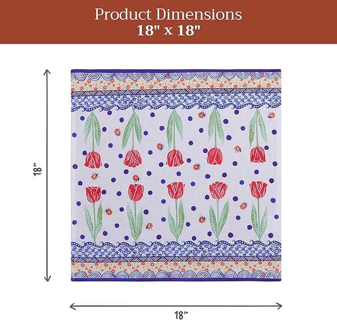 Maison d' Hermine Cloth Napkins Set of 4 100% Cotton Soft & Durable Everyday Reusable Square Napkins Cloth Washable, Dinner, Cocktail Party, Wedding, Restaurant (Folky Floral, 18" x 18")