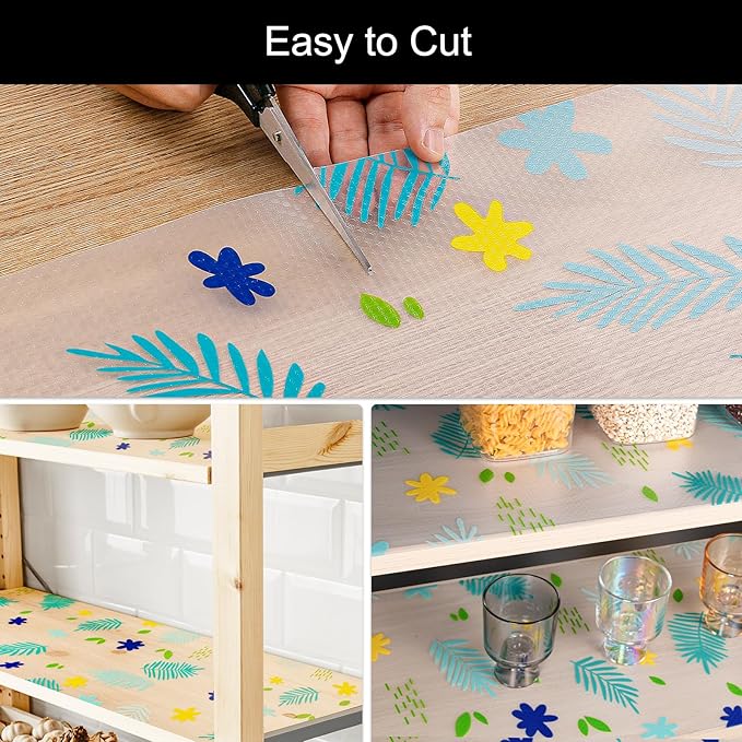 Cooyes Shelf Liner – Premium Non-Adhesive Cabinet & Drawer Liner for Kitchen – Waterproof Shelf Paper with Modern Pattern – Durable EVA Cabinet Mat – Easy to Cut （11.8" W x 118" L）