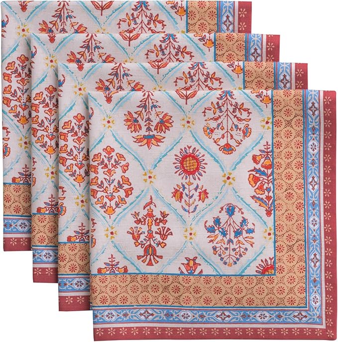 Maison d' Hermine Cloth Napkins Set of 4 100% Cotton for Thanksgiving Christmas Decorations Everyday Reusable Square Fall Napkins Cloth Washable Dinner Party (Romane, 20"x20")