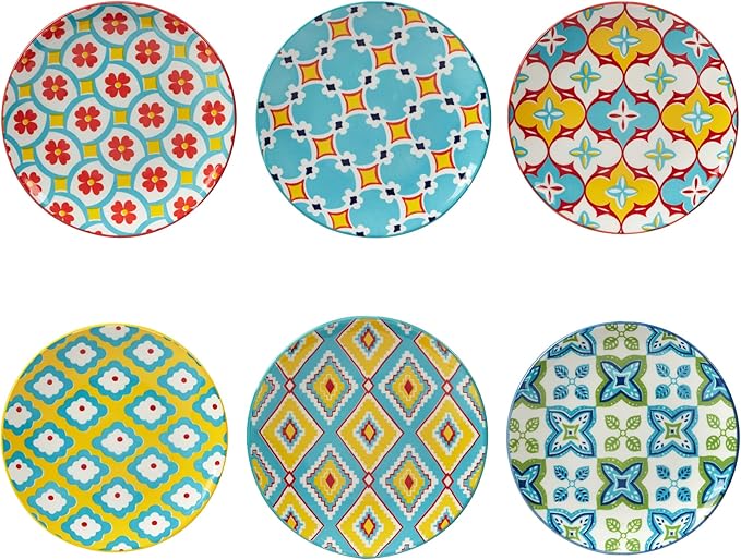 Certified International Damask Floral 6" Canape/Luncheon Plates, Assorted Designs, MULTI COLOR, Large, Set of 6