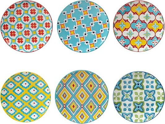 Certified International Damask Floral 6" Canape/Luncheon Plates, Assorted Designs, MULTI COLOR, Large, Set of 6