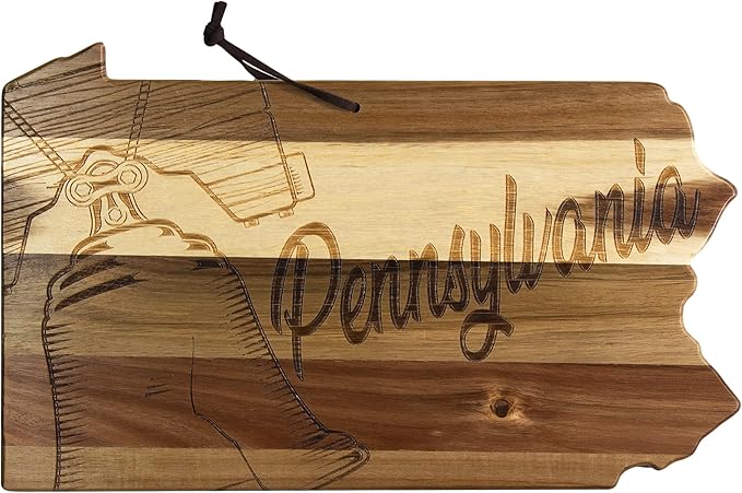 Totally Bamboo Rock & Branch Origins Series Pennsylvania State Shaped Cutting Board and Charcuterie Serving Tray, Includes Hang Tie for Wall Display