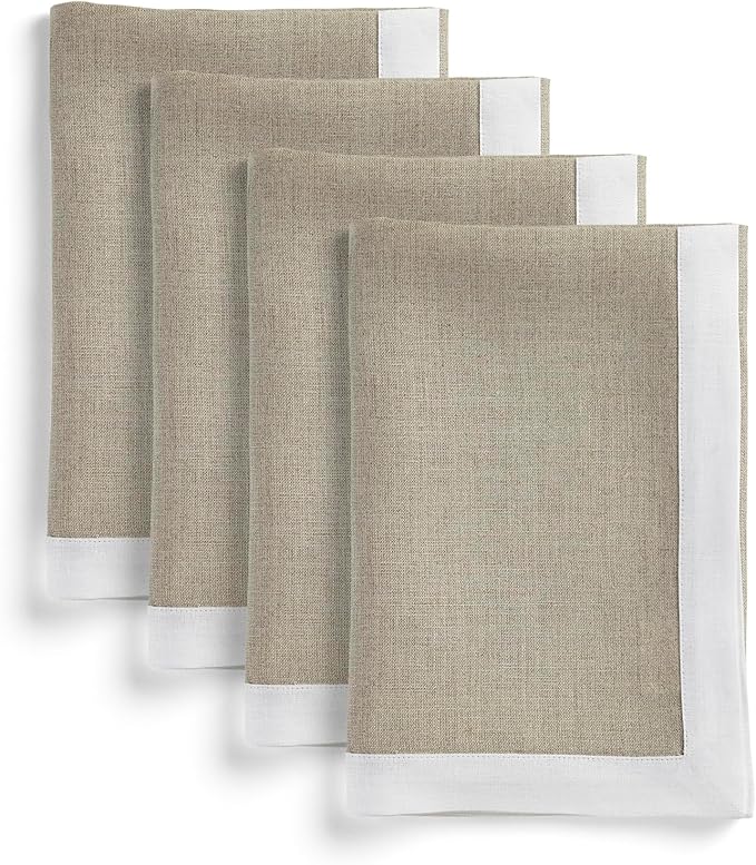 Solino Home Linen Napkins Set of 4-100% Pure Linen White and Natural Dinner Napkins Cloth 20 x 20 Inch for Winter, Holiday - Classic, Handcrafted and Machine Washable