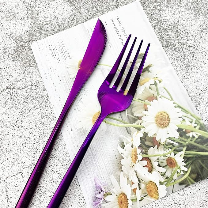 JASHII Silverware Sets, 32-Piece Stainless Steel Flatware/Cutlery/Tableware Set Service for 8 Person, Include Knife/Fork/Spoon, Mirror Polished (Purple)