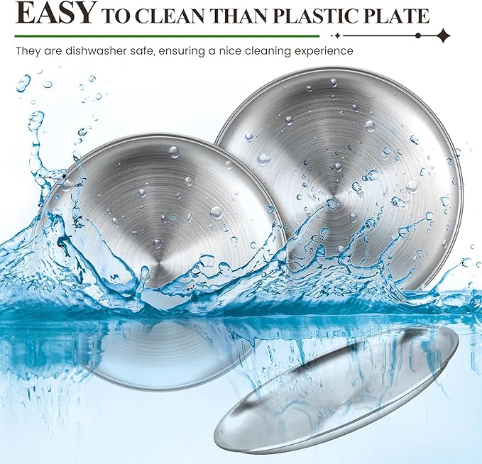 Nuogo 20 Pieces Stainless Steel Silver Plates 6.5 Inch Silver Dinner Plates Metal Serving Tray Dessert Dishes for Bbq, Salad, Snack, Desserts, Food Serving, Outdoor Camping