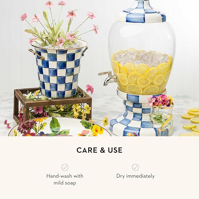 MACKENZIE-CHILDS Wine Cooler, Champagne and Wine Bucket, Ice Bucket, Blue-and-White Royal Check