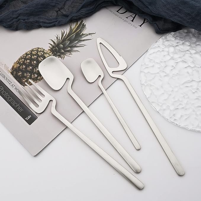 Brushed Silver Flatware Set for 8, Uniturcky 32-Piece Matte Silverware Set with Colored Handles, 18/10 Stainless Steel Dinnerware Tableware Set, Eating Utensils for Party/Wedding/Home