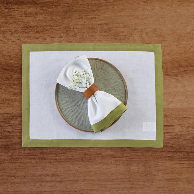 Solino Home Linen Napkins Set of 4-100% Pure Linen Avocado and White Dinner Napkins Cloth 20 x 20 Inch for Winter - Classic, Handcrafted and Machine Washable
