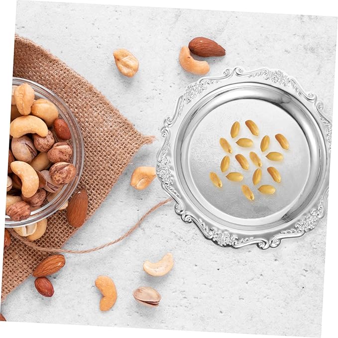 European Style Alloy Snack Serving Plate Silver Fruit Dish Decorative Cake Tray for Home Dessert Tableware