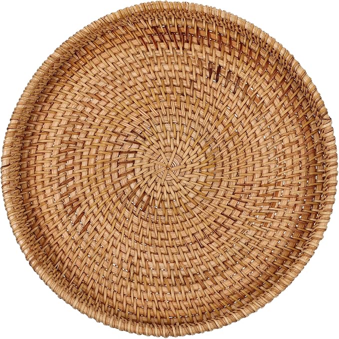 DOITOOL Stackable Rattan Serving Tray Multi-Function Woven Fruit Plate for Snacks Desserts and Coffee Storage for Home Decor and Entertaining