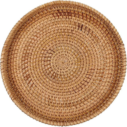 DOITOOL Stackable Rattan Serving Tray Multi-Function Woven Fruit Plate for Snacks Desserts and Coffee Storage for Home Decor and Entertaining