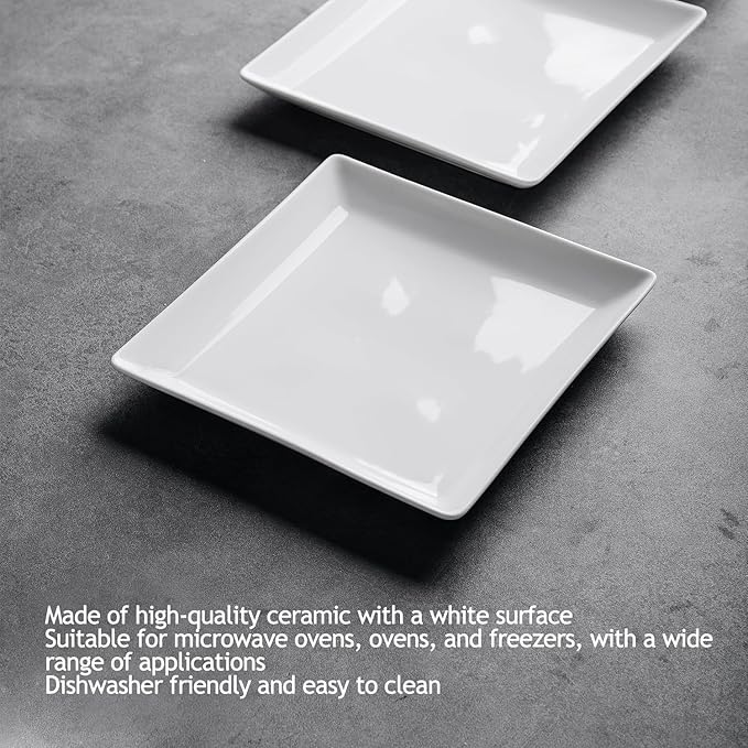 Ceramic Square Dinner Plates,7.7 Inch Square Serving Plate for Steak, Pasta, Salad, Snacks, Dessert, Appetizer Plates-Set of 4