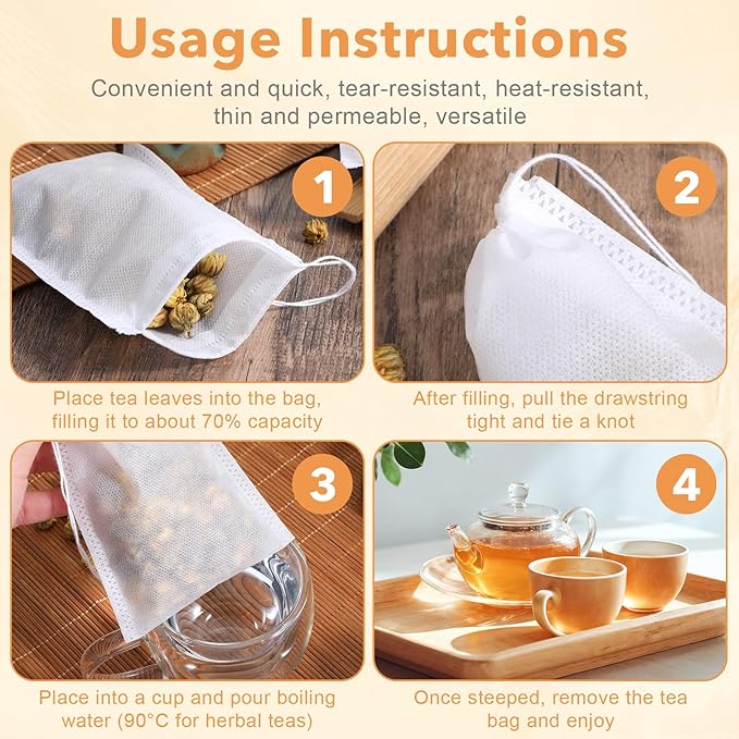 100 Pack Tea Filter Bags Tea Bag Empty Spice Bags for Cooking, Disposable Mesh Filters Drawstring Bag for DIY Craft Spices Coffee Storage Wedding Party Favor (4 x 5.9 Inches)