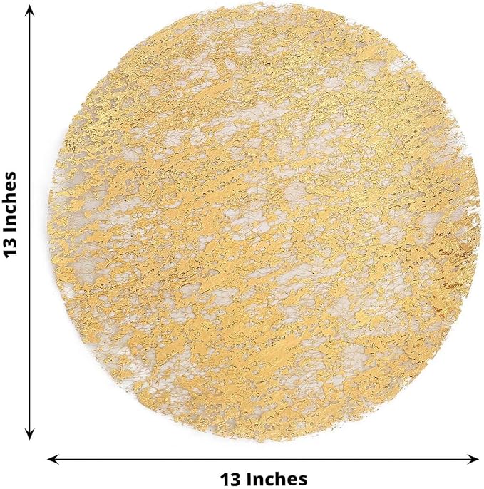 20 Pack 13" Metallic Gold Foil Placemats, Round Shiny and Durable, Disposable Mesh Table Mats for Dining and Parties