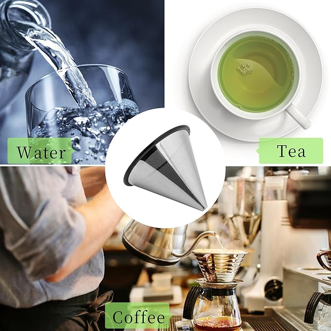Pour Over Coffee Dripper, Paperless Stainless Steel Coffee Filter Reusable Cone Coffee Maker for Home Cafe