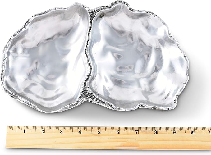 Arthur Court Aluminum Oyster Vanity Tray, Desktop Storage Organizer, Catchall, Valet, Nightstand or Dresser/Serving Food Tray Coastal Décor - 6 inch x 10 inch