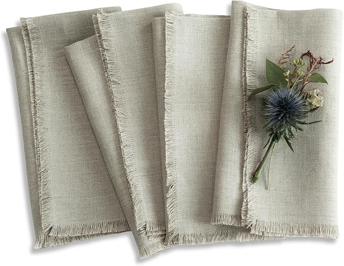 Solino Home Natural Linen Napkins Set of 4-100% Pure Linen Cloth Washable Dinner Napkins 20 x 20 Inch for Christmas, Holiday, New Year - Fringe