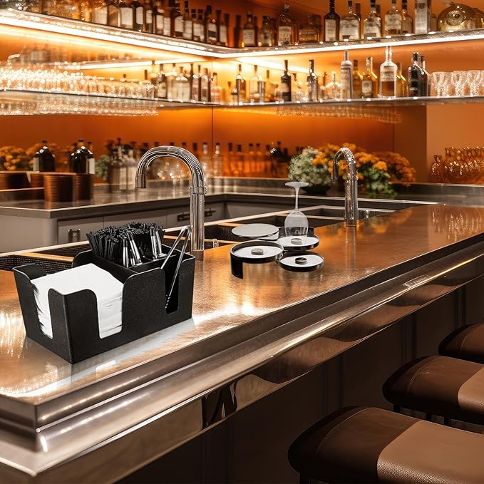 Mifoci Bartending Supplies Garnish Tray with Lid Bar Caddy 3 Tier Glass Rimmer 12 Stainless Steel Bottle Pourers 2 Juice Pour Bottle 1000 Cocktail Straw 3 Serving Tong(6 Compartments,Plastic)
