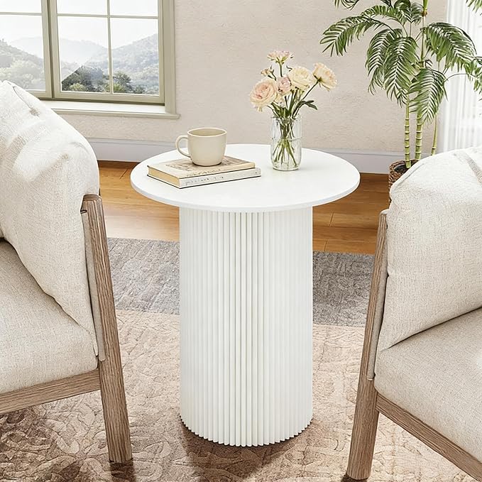 23.6 Inch Round Side Table with Detachable Kraft Paper Base – Modern Portable Accent & End Table, Space-Saving Nightstand for Small Spaces, Apartment, Bedroom, Living Room (White)