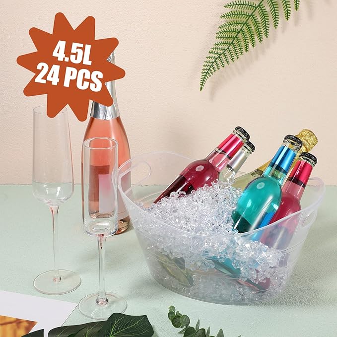 Norme 24 Pcs Oval Storage Tub with Handles 4.5L Plastic Ice Bucket, Wine, Beer, Champagne Drink Cooler for Parties, Beverage Storage Basket(Clear)