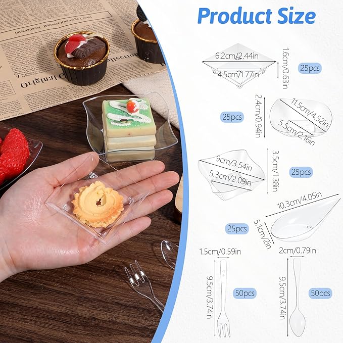 200 Pcs Mini Appetizer Plates with Spoons Forks, Clear Plastic Dessert Plates Small Disposable Appetizer Plate for Dessert Sauce Snacks, for Party Birthday Wedding