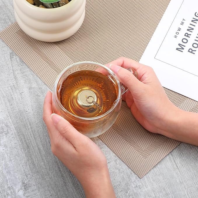 Tea Ball Infuser for Loose Tea, Stainless Steel Mesh Loose Leaf Steeper Diffuser with Drip Tray, Extra Fine Mesh Tea Strainer with Chain Hook and Threaded Lid for Black Tea, Rooibos, etc