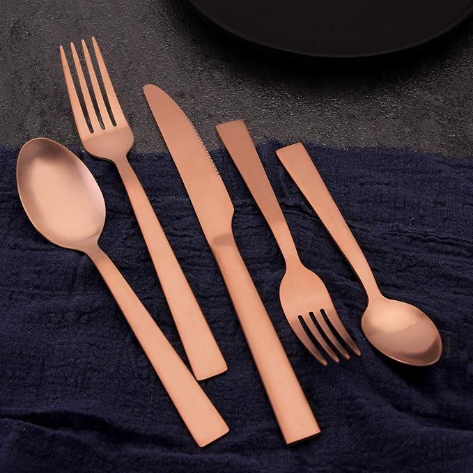 O.C.E. Matte Rose Gold Silverware Set, Stainless Steel Flatware Set, 20 Piece Tableware Cutlery Sets for Home Kitchen Restaurant, Service for 4, Dishwasher Safe