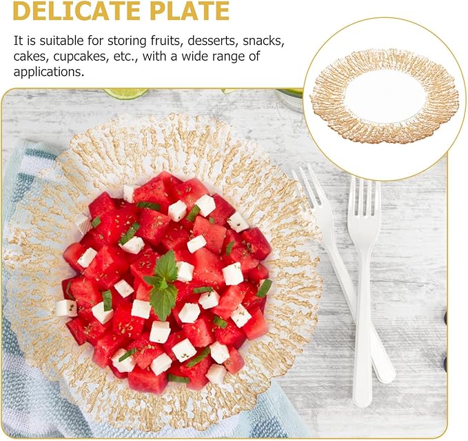 Luxshiny Creative Tree Grain Glass Fruit Tray, Gold Electroplated Snack Serving Tray, Wedding Dessert Plate for Party and Holiday Table Display