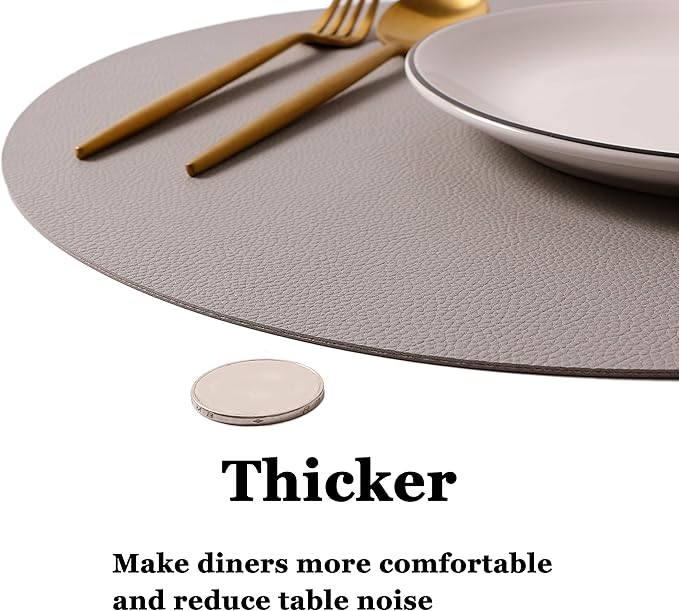 Wipeable Placemats and Coasters Leather Table Mats Waterproof Heat-Resistant Easy to Clean for Dining Table Set Kitchen Table Set of 4, Slat Gray
