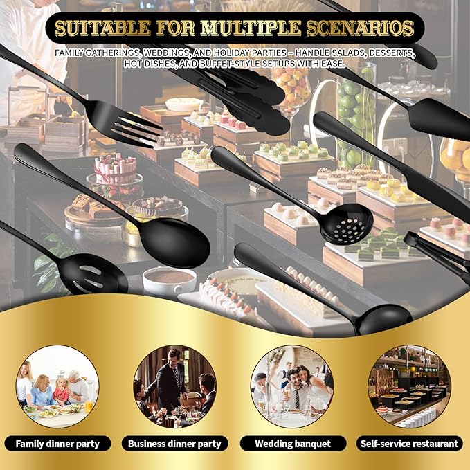 20-Piece Serving Utensil Set - Premium Catering Serving Utensils for Family Gatherings, Weddings, Buffets, and Party Events - Serving Utensils Set for Parties (Black)